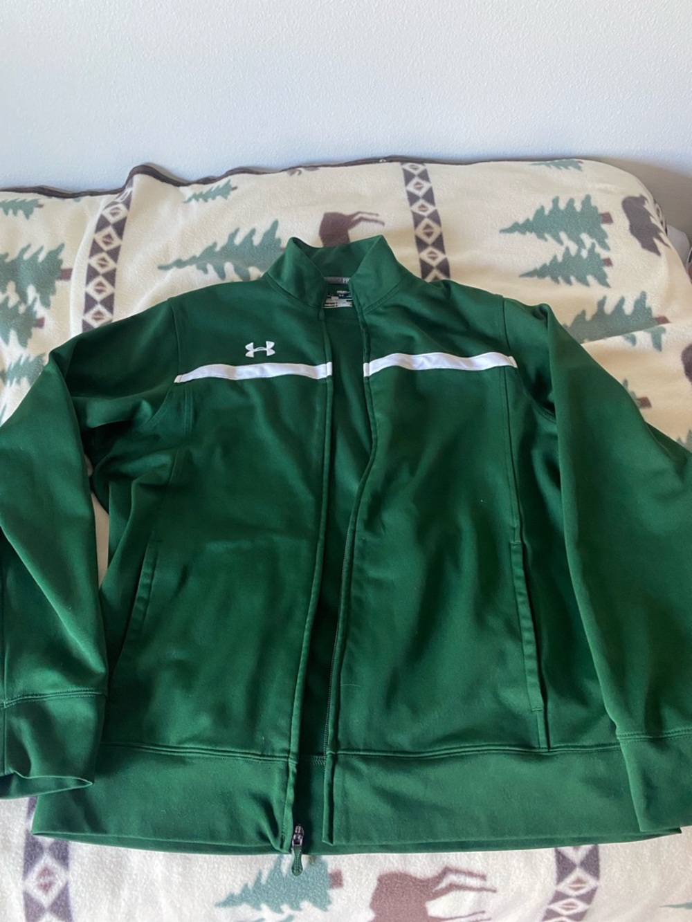 Under Armour Green Full-Zip Performance Jacket with White Accent